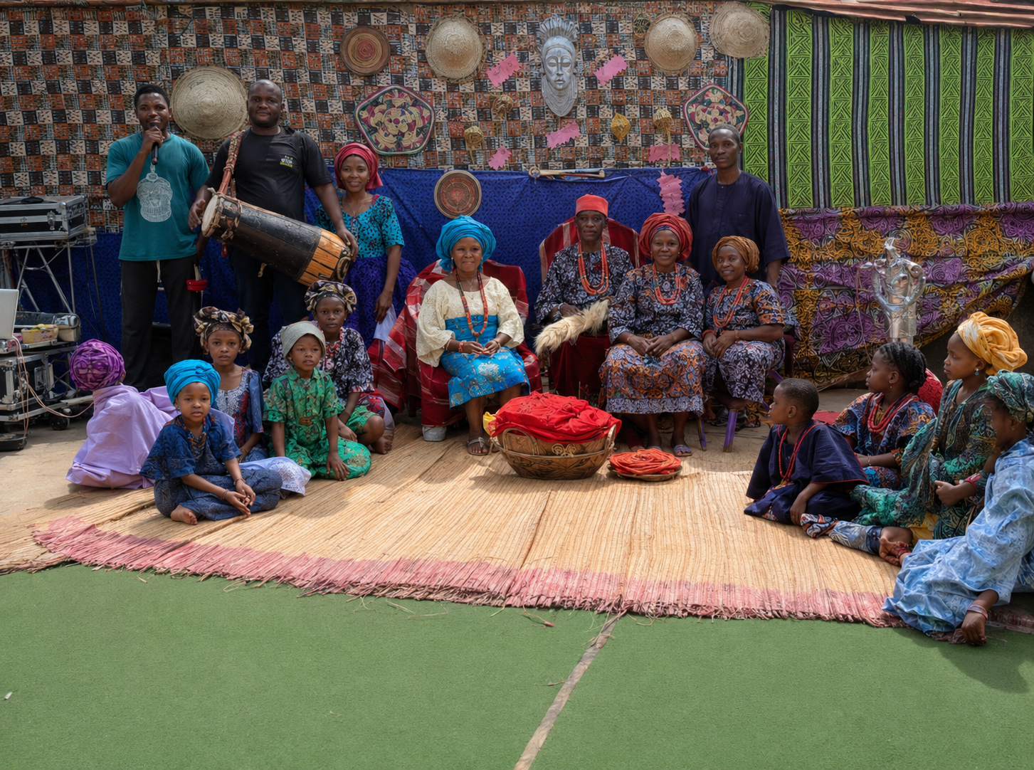 Students sitting in the classroom yard