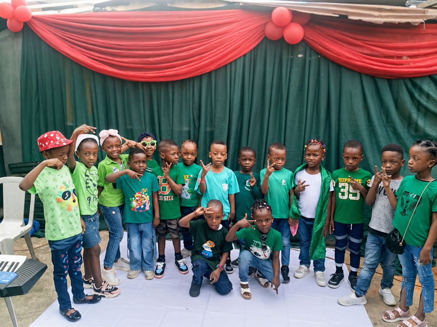 Students in green on Independence Day